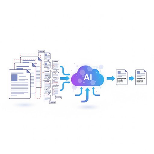 Large document being split into smaller chunks for AI summarization.