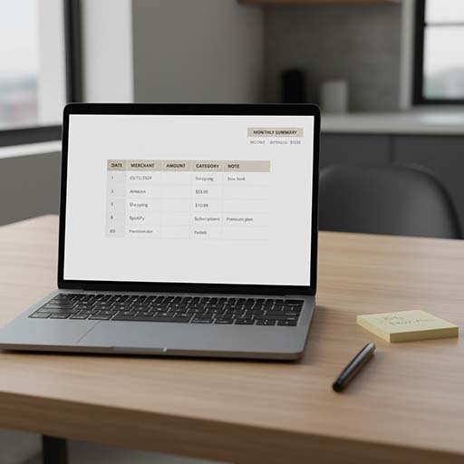 Minimal weekly expense tracking template with categories and a monthly summary