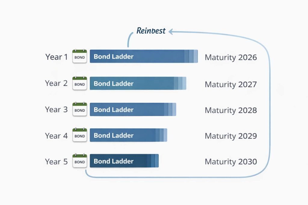 Bond ladder timeline showing maturities and reinvestment strategy